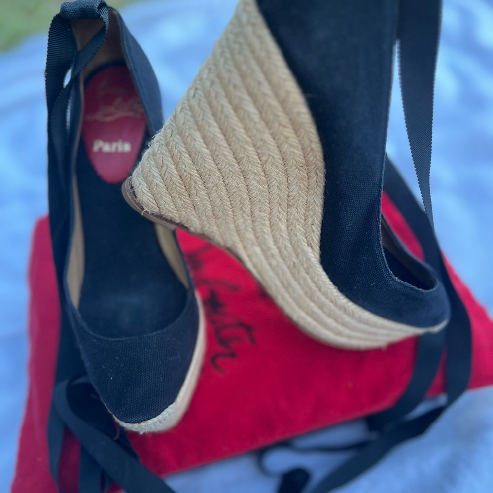 Christian Louboutin Black Wedge Espadrilles